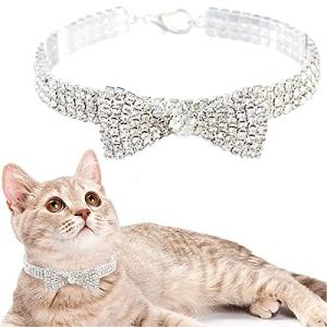 Refoiner 犬 首輪 猫 首輪 ペット用ネックレス キラキラ 可愛い おしゃれ 蝶結び ペット 首輪 軽量 調節可能 ペッ
