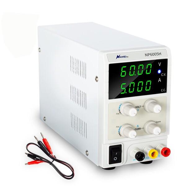 安定化電源 0-60V 0-5A 可変 直流電源 4桁LEDディスプレイ ワニ口付き高精度調整可能な...