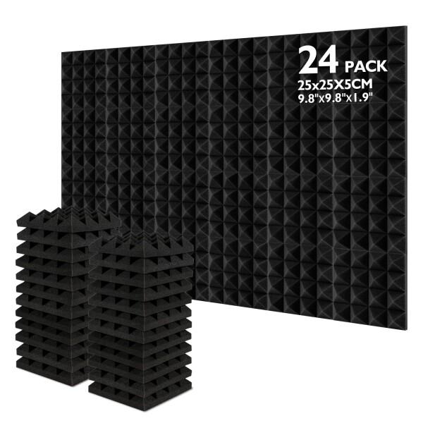 AGPTEK 吸音材 25*25*5CM（24枚, 黒） 消音 騒音 室内装飾 楽器 吸音パネル 吸...