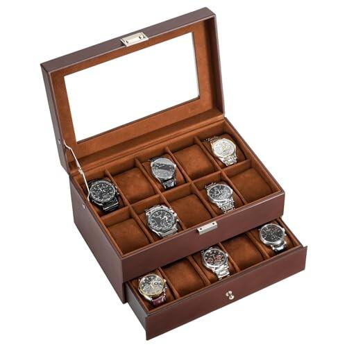ProCase 腕時計ケース PU製 ウオッチコレクションケース 男性 収納ボックス ガラス蓋 ディ...