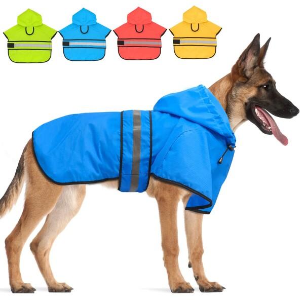 Candofly 犬用レインコート フード付き - 調節可能な反射犬用レインジャケット 軽量犬用レイ...