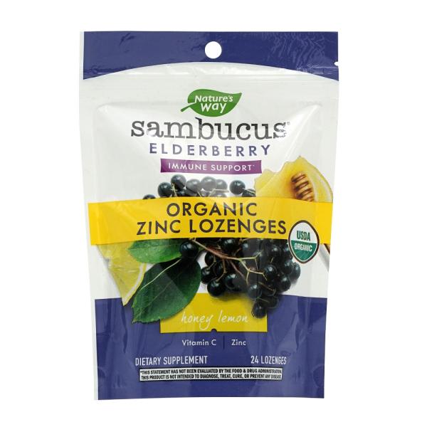 Nature's Wayサムブカスエルダーベリーオーガニック亜鉛ローゼンジハニーレモン、24ローゼン...