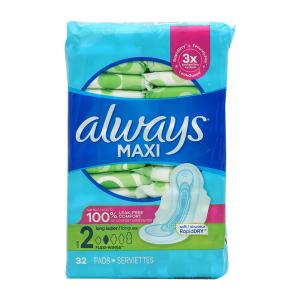 オールウェイズマキシサイズ2ロングスーパーウイング型、32個入り　Always, Always Maxi Size 2 Long Super with Wings,  32Count｜supla