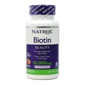 ビオチン 10000mcg 60粒 チュワブル ストロベリー味 高含有 すぐ溶ける ナトロール 【Natrol】Biotin Beauty Fast Dissolve 10000 mcg 60 Tablets｜supla