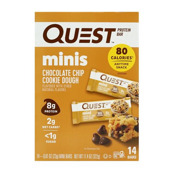ミニプロテインバー チョコレートチップクッキードウ 14本入り ミニバー クエストニュートリション ...