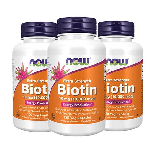 【3個セット】ビオチン 超高含有10mg 10000mcg  120粒 NOW スキンケア ヘアケア...