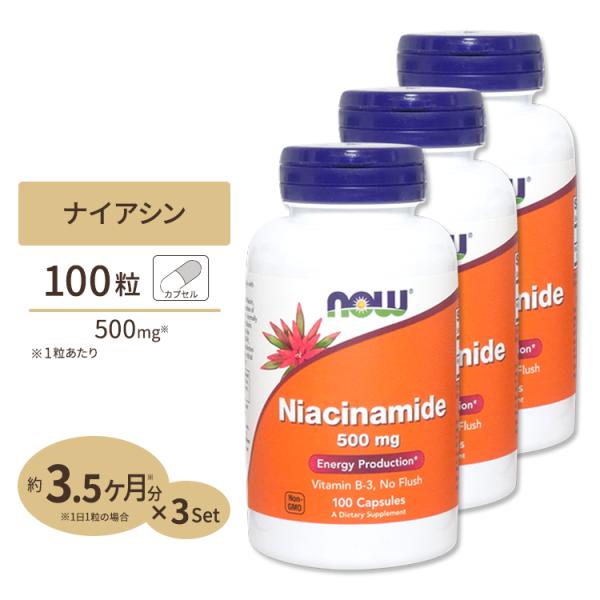 【クーポンあり】[3個セット] ナウフーズ ナイアシンアミド ビタミンB3 500mg 100粒 N...