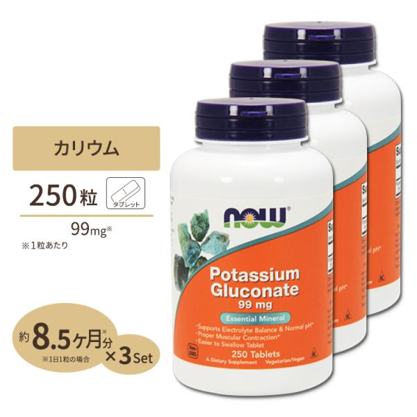 [3個セット] カリウム 99mg 250粒 NOW Foods (ナウフーズ)