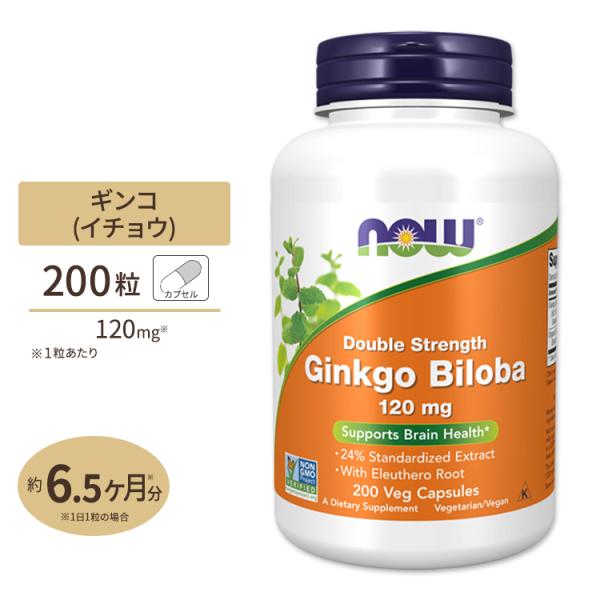 【クーポンあり】イチョウ葉 ギンコビローバ 120mg 200粒 NOW Foods ナウフーズ
