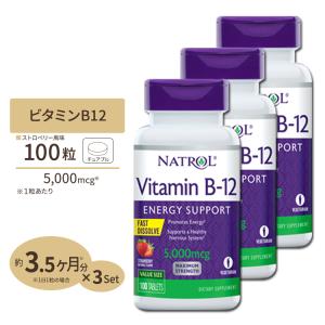 [3個セット] ナトロール ビタミンB-12 チュワブル 5000mcg 100粒 Natrol Vitamin B-12 Fast Dissolve Tablets Chewable ストロベリー味｜supplefactory