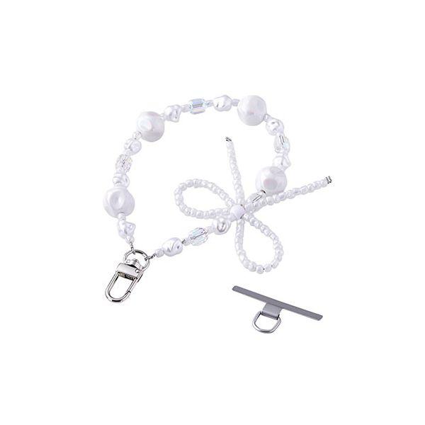 エレコム ハンドストラップビーズ ビーズのリボンが手元に華やかさを添える パール P-STHBEPA...