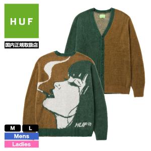 ハフ フリースカーディガン FEELS GOOD CARDIGAN フェイクモヘア グラフィック 大胆 派手 インパクト ブラウン M L スケーター 人気ブランド HUF【KN00391】