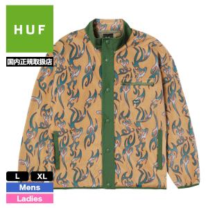 【SALE】 HUF ハフ フリース ジャケット アウター メンズ レディース 総柄 スナップ オートミール L XL スケボー スケーター | STATIC POLAR FLEECE【FL00213】｜surfboard-skate-jack