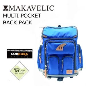 送料無料 MAKAVELIC マキャベリック バックパック リュック コーデュラ CORDURA/TRUCKS MULTI POCKET BACK PACK BLUE-GRY｜surfer