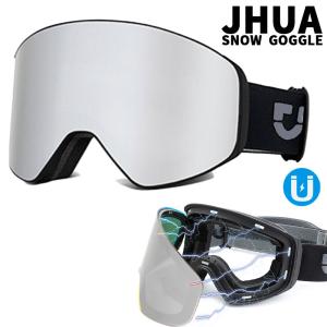 JHUA SNOW HIGH END GOGGLE BLACK/SILVER MIRROR 男女兼用 MAGNET ANTI FOG SNOW GOGGLE スノーボード スキー ゴーグル スノボ 袋[返品、交換キャンセル不可]｜surfingworld