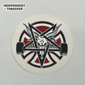 INDEPENDENT/インデペンデント THRASHER/スラッシャー コラボ PENTAGRAM CREAR MYLAR STICKER WHT/RED/BLK 2.75IN ステッカー ビニールシール スケボー クリア