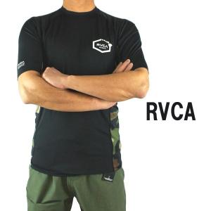 RVCA/ルーカ メンズ半袖ラッシュガード ISLAND HEX S/S RASHGUARD BLACK UVA/UVB 男性用水着 UVカット [返品、交換及びキャンセル不可]｜surfingworld