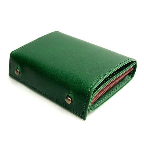 コンパクトな財布　m+ エムピウ MILLEFOGLIE2 Pig25 グリーンxチョコ
