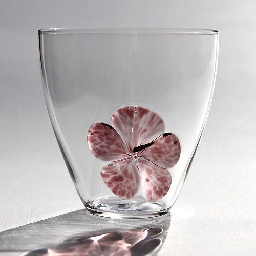 sghr  スガハラ グラス blume ブルーメ オールドグラス　ワインレッド（クリア／花レッド）