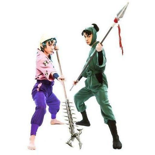 中古生写真(男性) 海老澤健次(潮江文次郎)・杉江優篤(鬼蜘蛛丸)/全身・衣装緑.ピンク.紫・両手武...