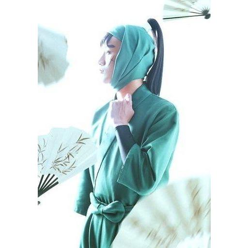 中古生写真(男性) 白柏寿大(中在家長次)/膝上・衣装緑・扇・左向き・背景白・キャラクターショット/...