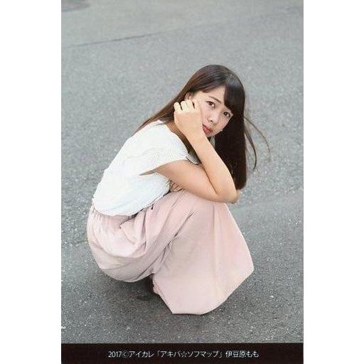 中古生写真(女性) アイドルカレッジ/伊豆原もも/全身・しゃがみ・衣装白 ピンク・右手頬・首かしげ・...