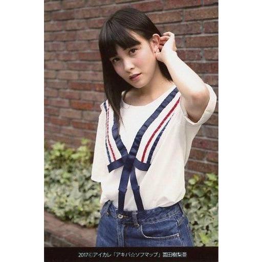 中古生写真(女性) アイドルカレッジ/冨田樹梨亜/上半身・衣装白 青・左手耳元・首かしげ・背景屋外/...