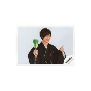 中古生写真(ジャニーズ) Snow Man/阿部亮平/横型・上半身・衣装黒・袴・右手扇子・左手親指立て・右向き/「アクリルスタンドII」オフショ