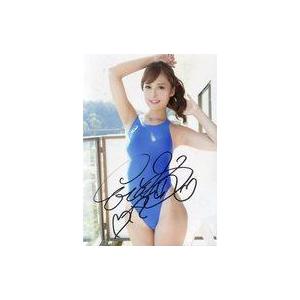 中古生写真(女性) ☆葵井えりか/直筆サイン入り・膝上・水着青・両手上げ・左手髪・笑顔/競これイベント特典生写真
