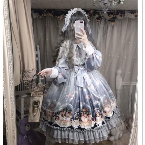 Lolita長袖ドレス服 ロリータ衣装 可愛いドレス レデイース二次元衣装 ヘッドギア 美少女ドレス...