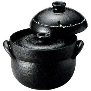 CtoC JAPAN ご飯鍋 2合炊き 黒釉線紋 直径約17cm 高さ約16.5cm 炊飯 土鍋 38-13433