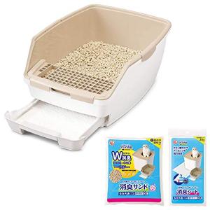 アイリスオーヤマ 猫用トイレ本体 クリア消臭 猫用システムトイレ ハーフタイプ スターターセット [トイレ+消臭サンド+消臭シート] ONCH-