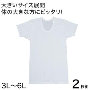 メンズ 半袖 tシャツ 大きいサイズ 綿100% Uネック 2枚組 3L〜6L (下着 Tシャツ シャツ 男性 U首 白 無地 肌着 インナー インナーウェア 3l 4l 5l 6l)｜suteteko