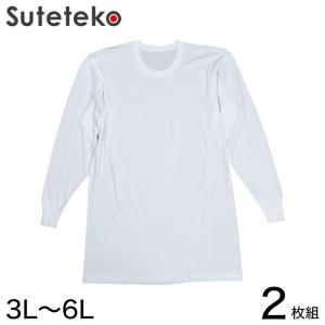 インナー メンズ 長袖 大きいサイズ 肌着 綿100% 2枚組 3L〜6L (下着 シャツ 男性 白 無地 tシャツ インナーウェア アンダーウェア 3l 4l 5l 6l)｜すててこねっと ヤフー店