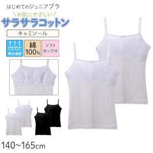ジュニアブラ キャミソール 女の子 インナー ソフトカップ付き 綿100% キッズ 2枚組 140 150 160 165 cm メッシュ 下着 肌着 小学生 子供｜すててこねっと ヤフー店