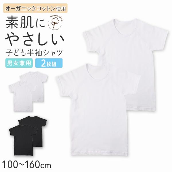 キッズ 半袖 シャツ インナー 2枚組 綿100% オーガニックコットン 敏感肌 男の子 女の子 下...