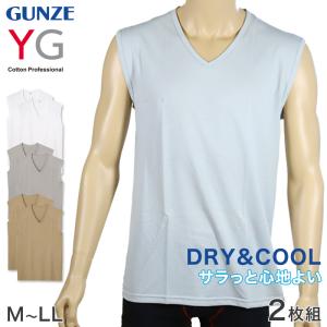 グンゼ YG DRY&COOL Vネックスリーブレスシャツ 2枚組 M〜LL (男性 紳士 夏 吸汗速乾 ムレ緩和 抗菌防臭 消臭 M L LL) (在庫限り)｜suteteko