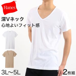 ヘインズ シャツ メンズ Vネック Tシャツ 2枚組 ビズ魂 3L〜5L (Hanes 男性 紳士 抗菌防臭 吸汗速乾 V首 半袖 長め丈 大きいサイズ 大きめ 3L 4L 5L) (在庫限り)｜suteteko