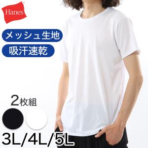 ヘインズ メンズ 半袖 Tシャツ 2枚組 3L〜5L (インナーシャツ 大きいサイズ 3l 4l 5l 下着 白 無地 肌着 インナー シャツ メッシュ クルーネック hanes)｜suteteko