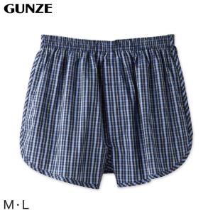 グンゼ 快適工房 紳士 前開き トランクス M・L (メンズ GUNZE 綿100％ コットン 男性 下着 肌着 インナー 日本製 チェック 柄 青)｜すててこねっと ヤフー店