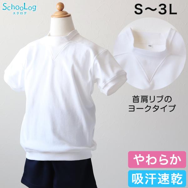 体操服 半袖 体操着 ヨーク襟 男子 女子 S〜3L (Ｖ型体操服 ゆったり 白 小学生 小学校 女...