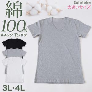 メンズ 綿100% Vネック Tシャツ 3L・4L (大きいサイズ 男性 紳士 半袖 下着 肌着 インナー 抗菌 防臭 3L 4L 白 黒 グレー V首)｜suteteko