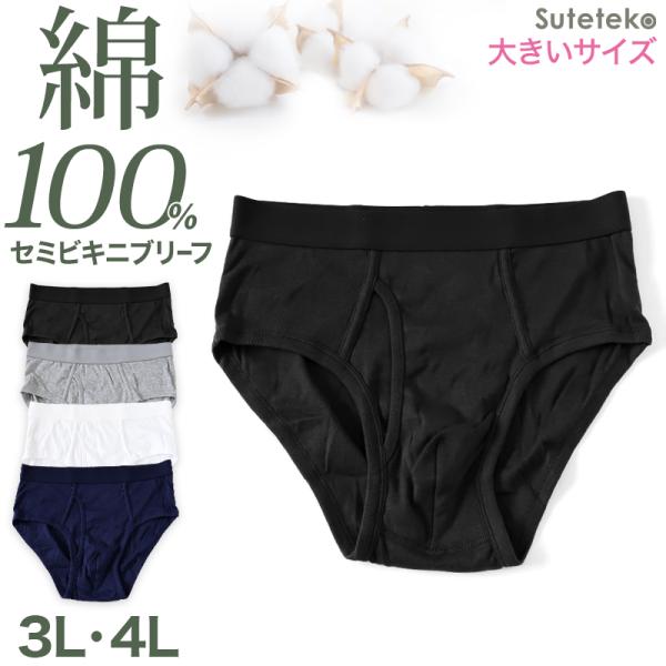 メンズ パンツ 綿100% セミビキニブリーフ 大きいサイズ 前開き 3L・4L 下着 ブリーフパン...