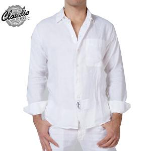 CLAUDIO MILANO クラウディオ ミラノ メンズ LINEN LS SHIRTS リネン長袖シャツ WHITE ホワイト｜suxel
