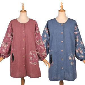 割烹着 おしゃれ 保育士 黒猫ムッシュ君・ローズガーデン 前釦あき スモック 21-3059 #1/RD #2/BL クスグルジャパン