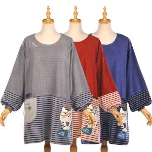 割烹着 おしゃれ フリース 保育士 かわいい ねこ 新作 フリースネコマルケ  釦あきプルオーバーカッポウ 22-5644 #1/GY #2/RD #3/NB クスグルジャパン