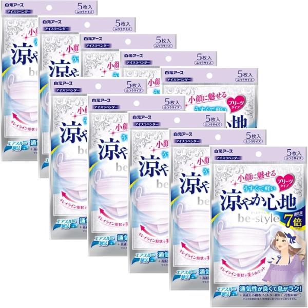 不織布 小顔 涼しい マスク 女性用 おしゃれ 涼やか心地 プリーツタイプ アイスラベンダー 息がし...