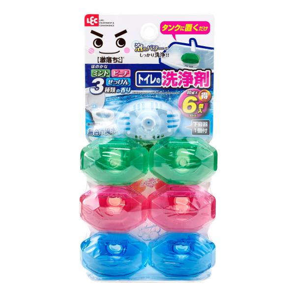 レック ミント せっけん LEC タンクにポン トイレの洗浄剤 ピーチ 80ml 本体+ボトル6個付...