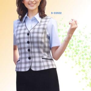 事務服 ベスト 夏 涼感加工のベスト 二重ポケット チェック チドリ キシリトール リボン 受付 事務 cressai セロリー サックス s-03502｜suzukiseni