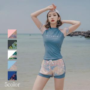 2021新作 フィットネス水着 レディース タンキニ 半袖